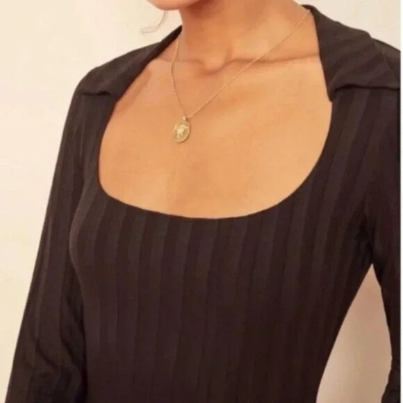 REFORMATION Vittoria Rib Long Sleeve Knit Dress. SZ L - Picture 3 of 5